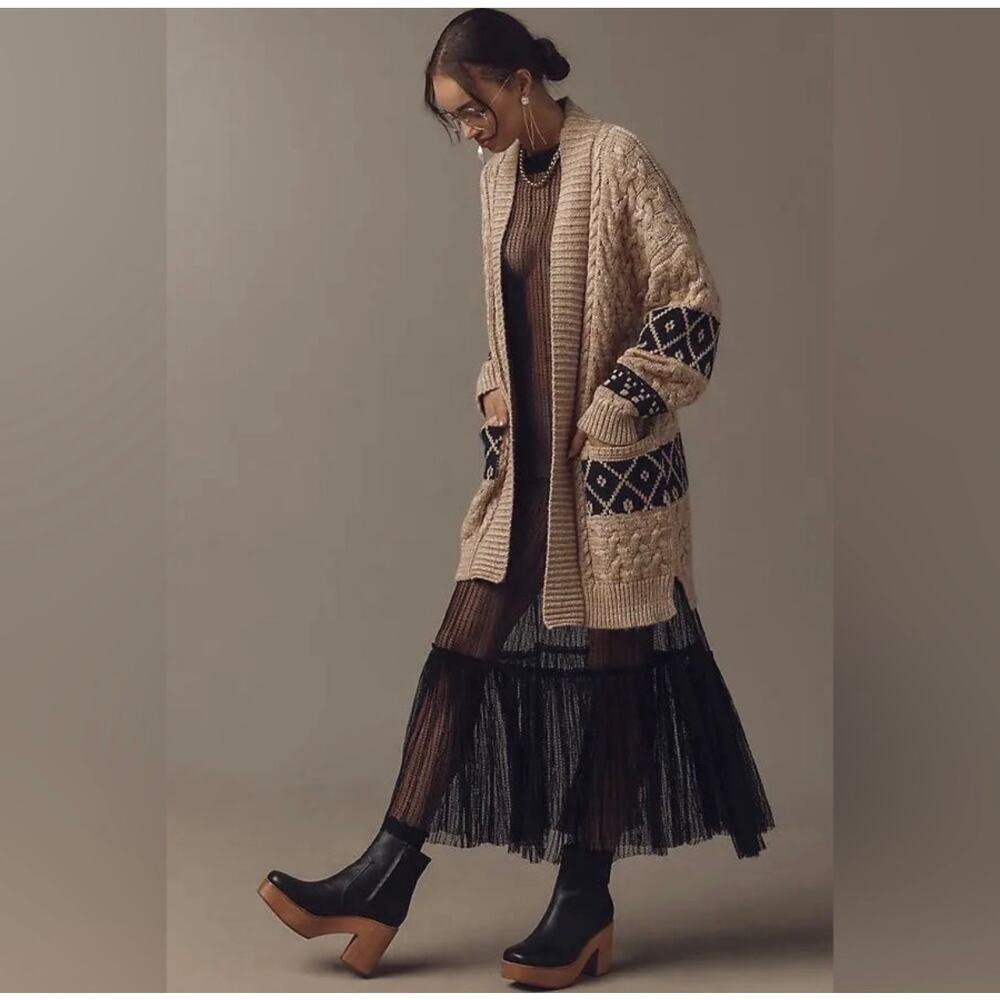Pilcro by Anthropologie Oversized Knit Cardigan Aztec Crochet Wool Size S/M - Picture 2 of 10